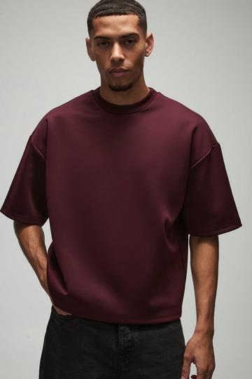 Burgundy Red Oversized Boxy Extended Neck Scuba T-Shirt