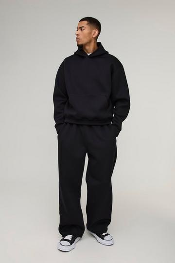 Oversized Boxy Bonded Scuba Hooded Tracksuit black