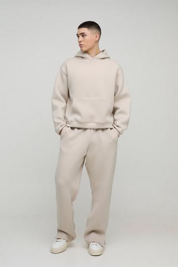 Stone Beige Oversized Boxy Bonded Scuba Split Hem Tracksuit