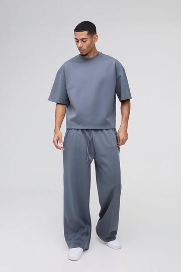 Oversized Boxy Bonded Scuba T-Shirt & Stacked Jogger Tracksuit slate