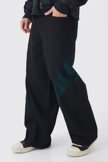 Black Relaxed Corduroy & Twill Carpenter Trousers