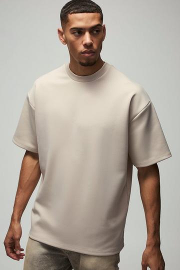 Oversized Extended Neck Scuba T-Shirt stone