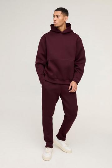 Oversized Bonded Scuba Hooded Tracksuit burgundy