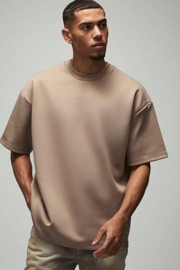 Oversized Extended Neck Scuba T-Shirt taupe