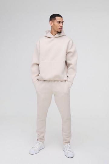 Stone Beige Oversized Bonded Scuba Hooded Tracksuit