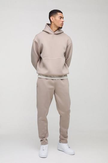 Oversized Bonded Scuba Hooded Tracksuit taupe