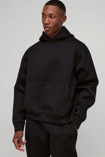 Black Oversized Boxy Bonded Scuba Hoodie