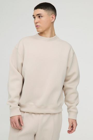 Stone Beige Oversized Boxy Bonded Scuba Sweatshirt