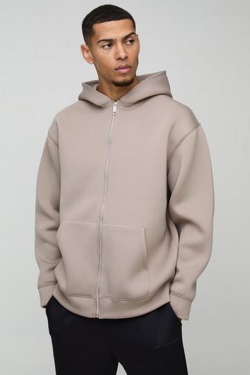 Oversized Zip Through Bonded Scuba Hoodie taupe