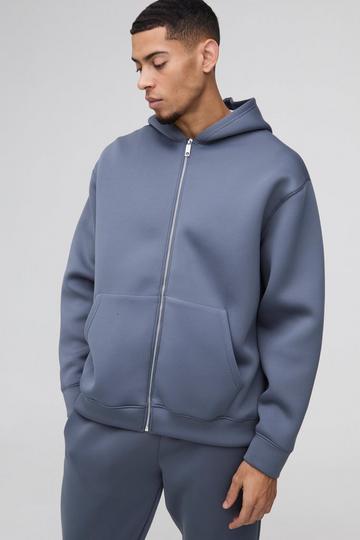 Oversized Zip Through Bonded Scuba Hoodie slate