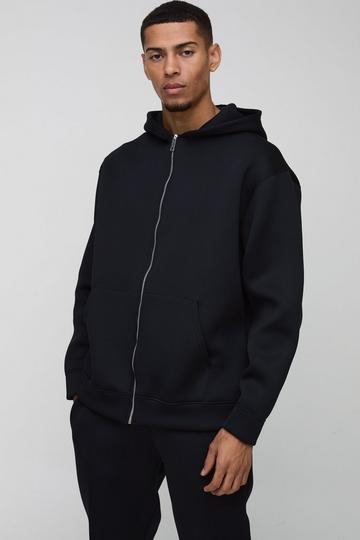 Oversized Zip Through Bonded Scuba Hoodie black