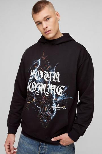 Black Oversized Pour Homme Gothic Graphic Hoodie