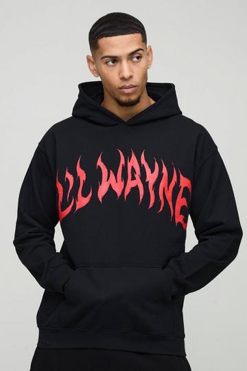 Black Oversized Lil Wayne License Print Hoodie