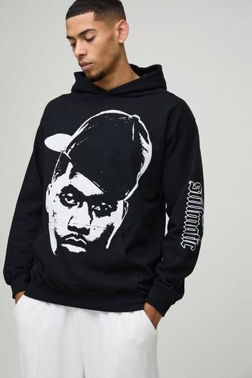 Black Oversized Nas License Print Hoodie