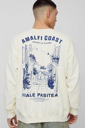 Ecru White Oversized Amalfi Coast Back Graphic Washed Sweatshirt