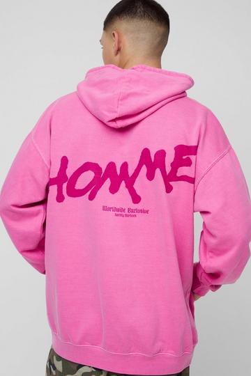 Oversized Washed Homme Graffiti Hoodie pink