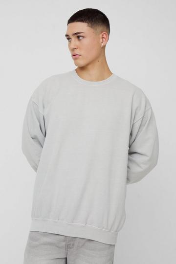 Oversized Paris Neck Embroidered Washed Sweatshirt stone