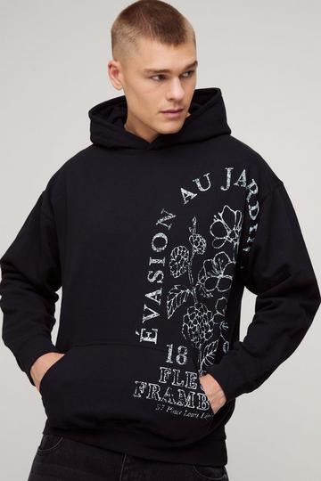 Bloemen Hoodie Met Print En Naaddetail black