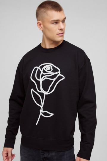 Oversized Boxy Puff Print Floral Sweatshirt black