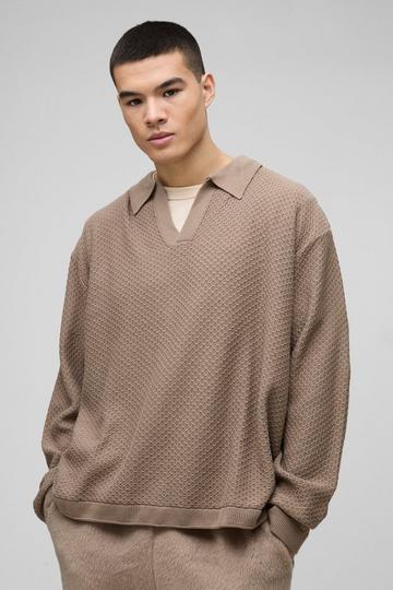 Oversized Boxy Knitted Revere Polo taupe