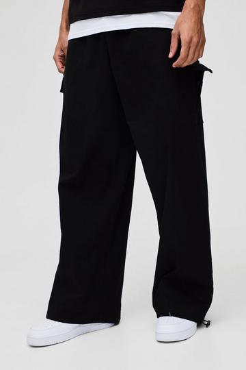 Elasticated Waist Parachute Cargo Trousers black