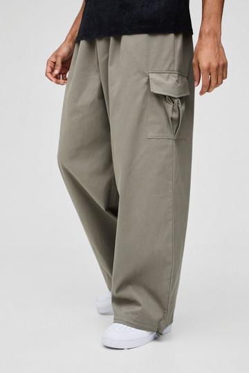 Khaki Elasticated Waist Parachute Cargo Trousers