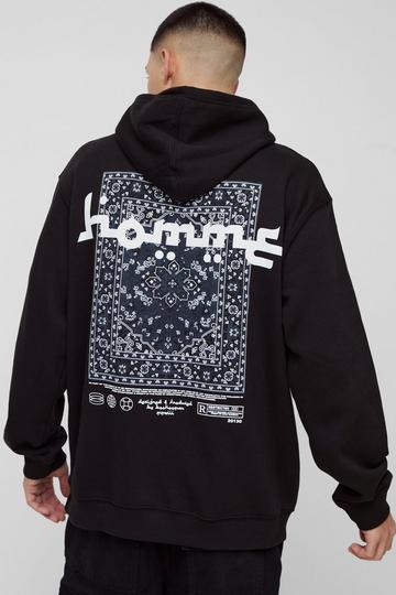 Black Oversized Mosaic Homme Graphic Hoodie