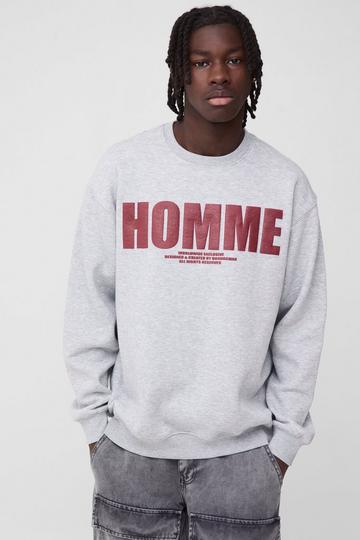 Homme Oversize sweatshirt med tryck grey marl