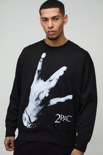 Oversized Tupac License Print Sweatshirt black