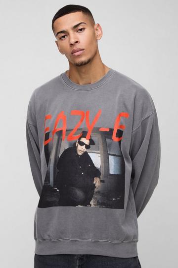 Charcoal Grey Oversized Easy E Wash License Print Sweatshirt