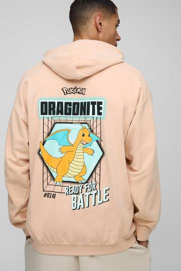 Oversized Wash Pokemon Dragonite License Print Hoodie peach