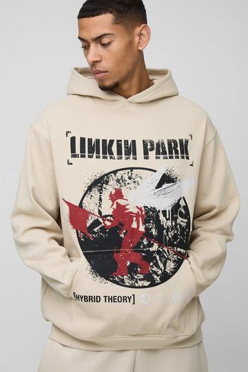 Ecru White Oversized Wash Linkin Park License Print Hoodie