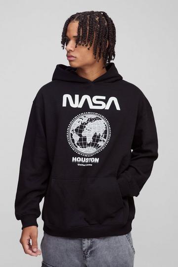 Black Oversized NASA License Print Hoodie