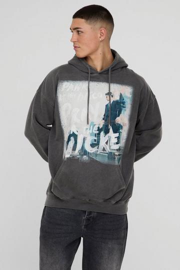 Charcoal Grey Oversized Wash Panic at the Disco License Print Hoodie