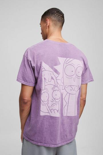 Purple Oversized Wash Rick and Morty License Print T-Shirt