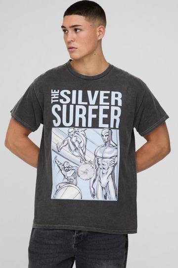 Oversized Wash Silver Surfer Comic License Print T-Shirt charcoal