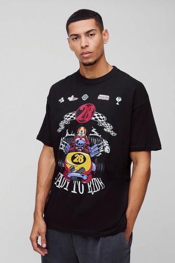 Oversized Disney Mickey Mouse Racing License Print T-Shirt black