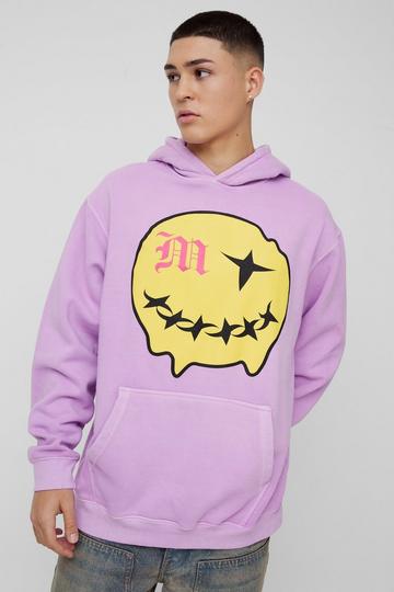 Oversized Gebleekte Hoodie Met Smiley Print En Print pink