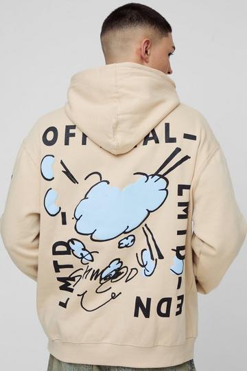 Sand Beige Oversized Puff Print Doodle Graphic Hoodie