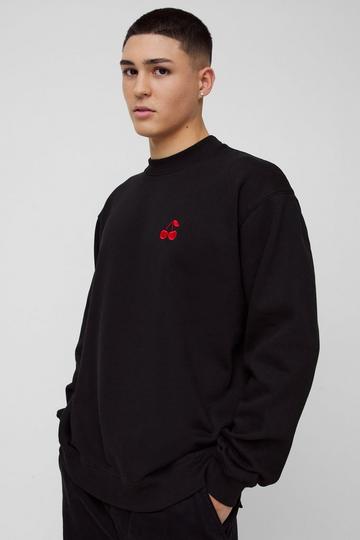 Oversized Cherry Embroidered Sweatshirt black