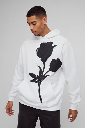 Mono Placement Floral Printed Hoodie white