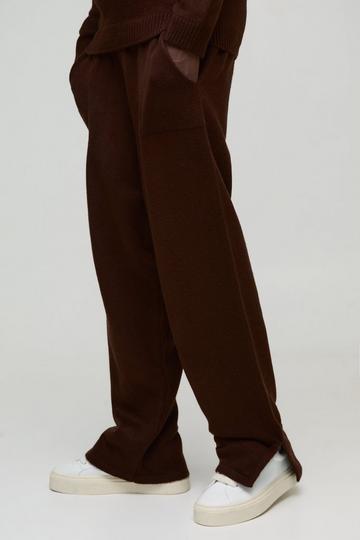 Relaxed Fit Split Hem Brushed Knit Joggers chocolate