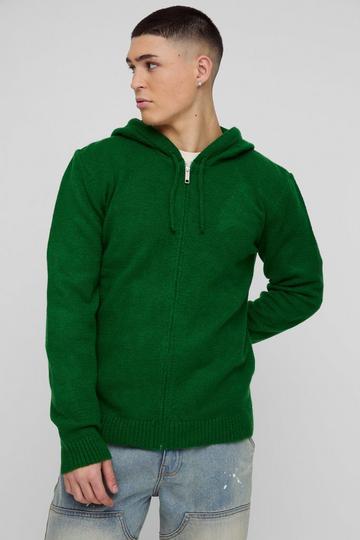 Regular Fit Zip Through Knitted Hoodie green