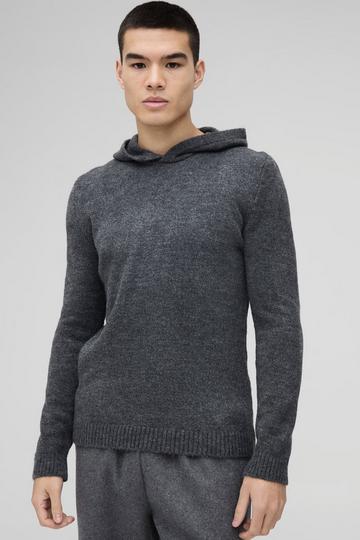 Geborstelde Gebreide Regular Fit Hoodie charcoal