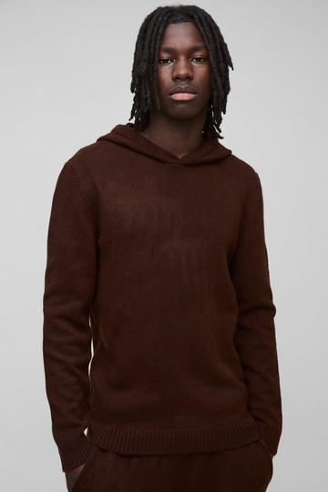 Chocolate Brown Regular Fit Brushed Knit Hoodie