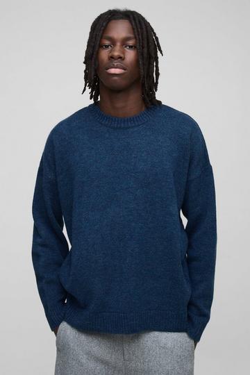 Oversized Boxy Extended Neck Brushed Knit Jumper navy