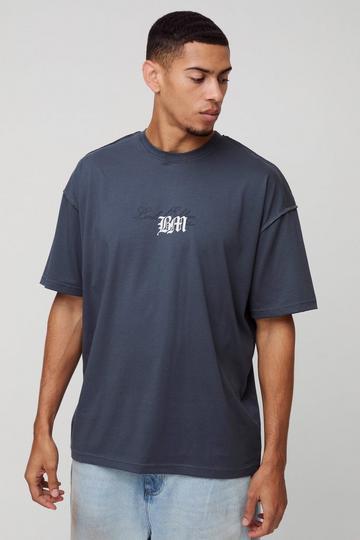 Oversized Heavyweight Washed Overlock Stitch Printed T-Shirt charcoal