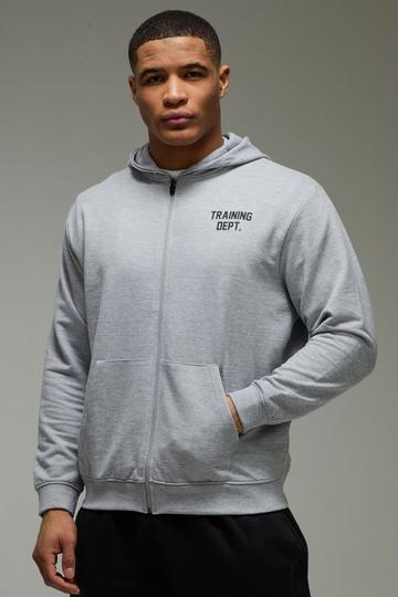 Man Active Training Dept Oversized Zip Through Hoodie grey marl