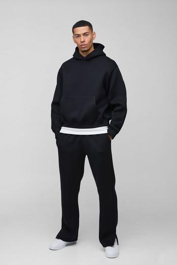 Black Oversized Boxy Bonded Scuba Split Hem Tracksuit