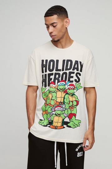 Oversized Ninja Turtles Christmas License Print T-Shirt ecru